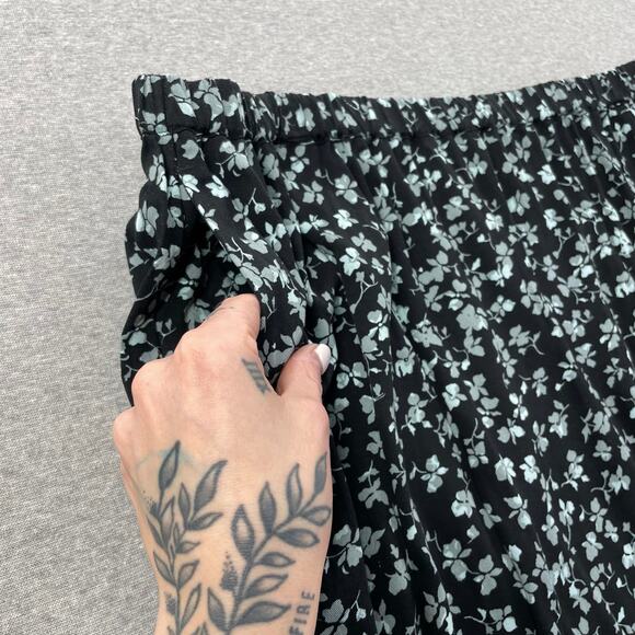 Melrose and Market Floral Maxi Skirt Large Black Blue Elastic Waist Pockets Boho - Picture 6 of 15
